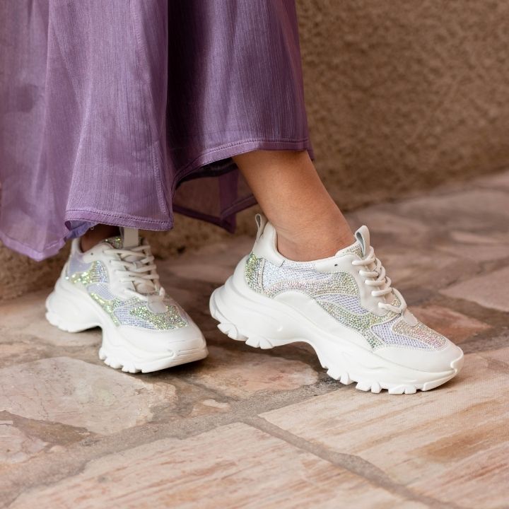 Sharon-White Luxury Embellished Sneakers