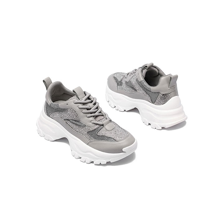 Sharon-Grey Luxury Embellished Sneakers