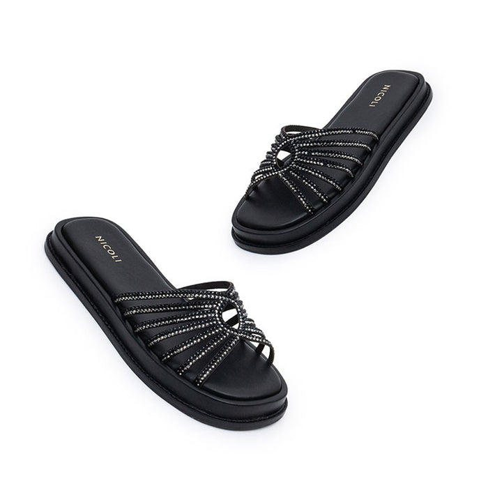 Esosa | Women's Luxury Embellished Flat Sandal| Nicoli Shoes