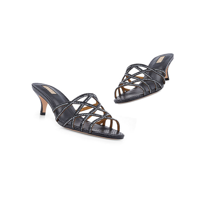 Joellen - Black Luxury Embellished Kitten Heel
