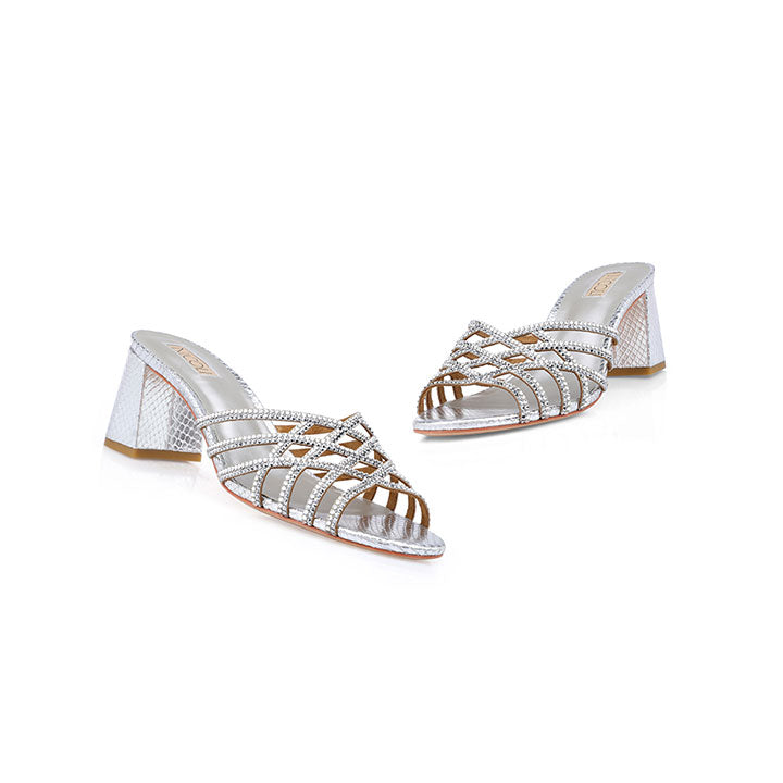 Sutton - Silver Luxury Embellished Box Heel